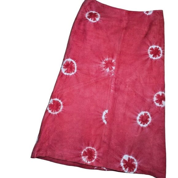 Vintage 90s Elements By Vakko Suede Skirt Womans Size 2 Coral Pink Midi Tie Dye